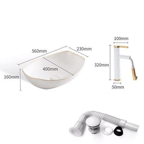 Deon - Ceramic Countertop Bathroom Sink with Pull Out Faucet