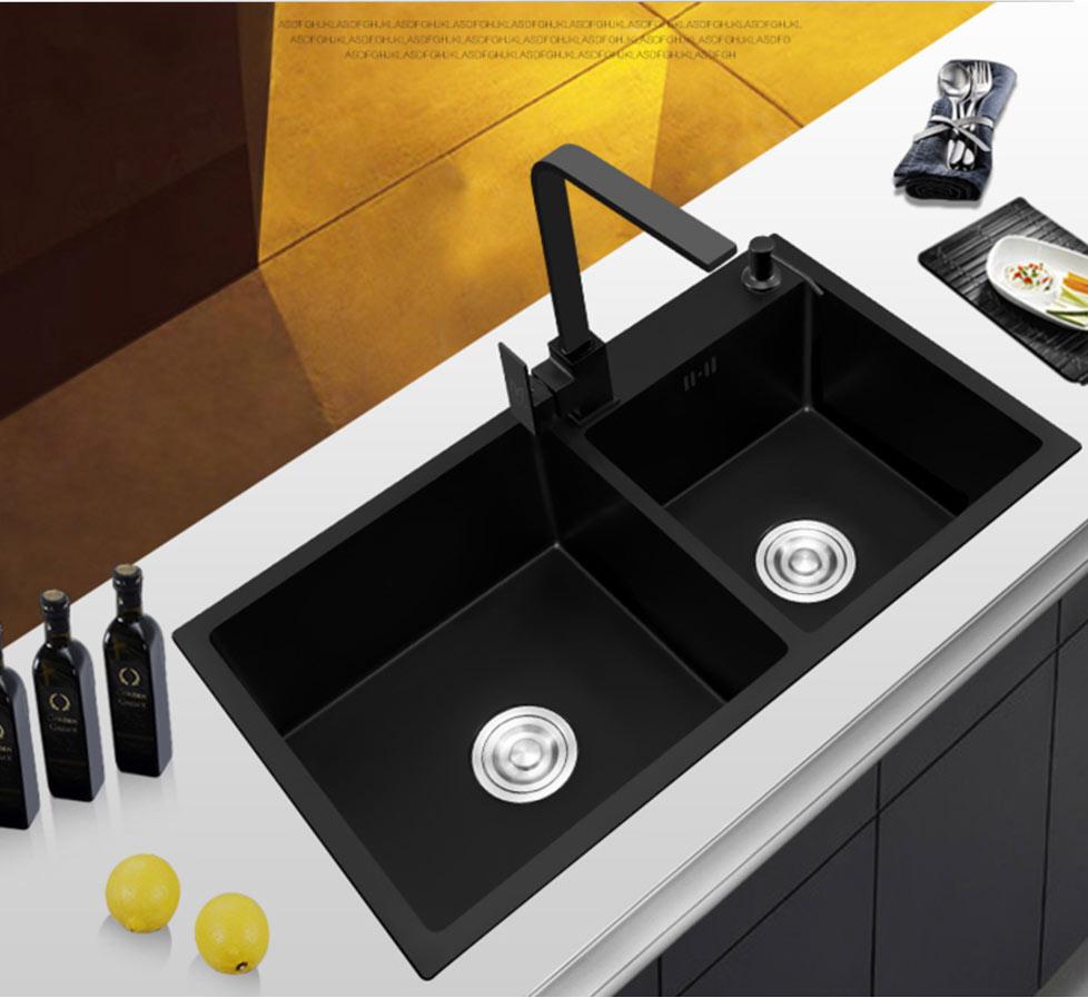 Ari - Black Nano Antibacterial Stainless Steel Double Bowl Kitchen Sink