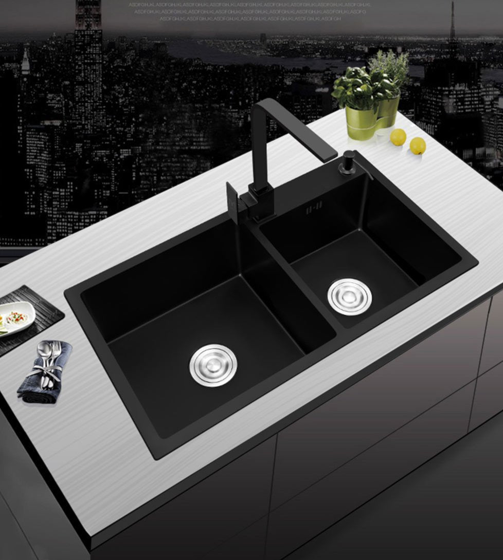 Ari - Black Nano Antibacterial Stainless Steel Double Bowl Kitchen Sink