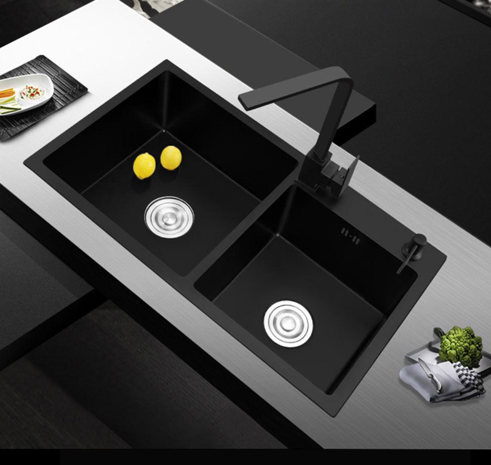 Ari - Black Nano Antibacterial Stainless Steel Double Bowl Kitchen Sink