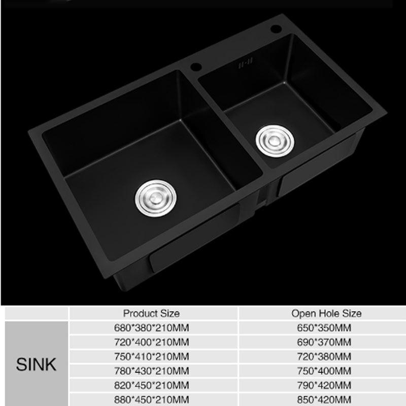 Ari - Black Nano Antibacterial Stainless Steel Double Bowl Kitchen Sink