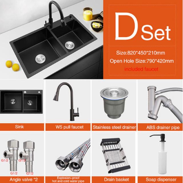 Ari - Black Nano Antibacterial Stainless Steel Double Bowl Kitchen Sink